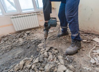 Working,Process,Of,Dismantling,And,Disassembling,The,Floor,With,Construction