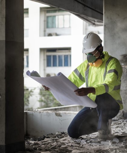 Civil,Engineer,People,Wearing,Face,Mask,And,Safety,Helmet,While